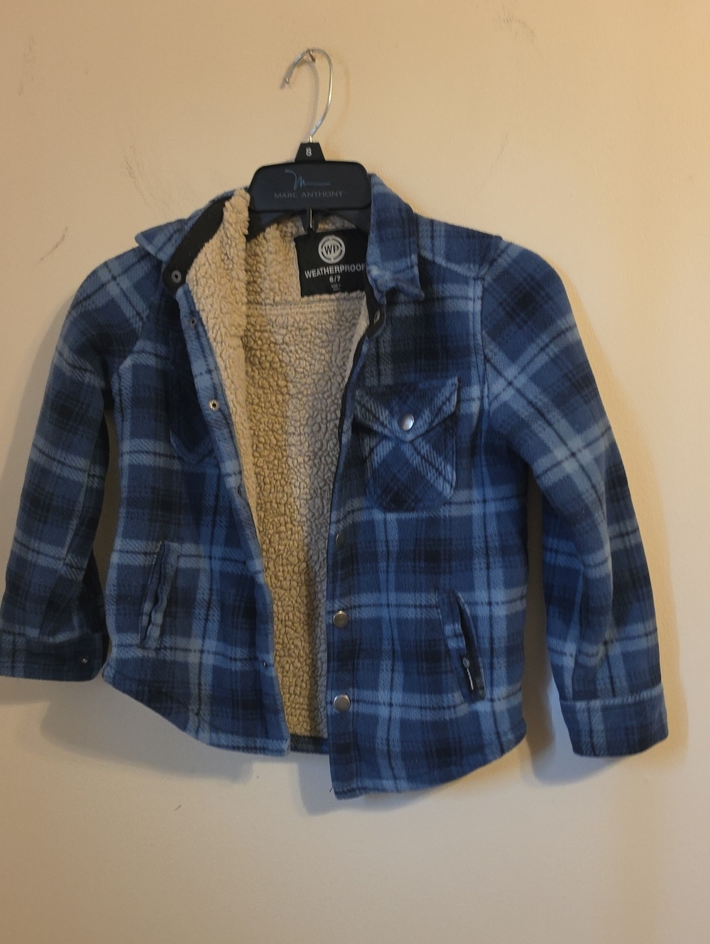 Weatherproof Boys Blue Plaid Sherpa Jacket EUC